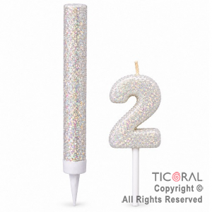 SET BENGALA Y VELA NUMERAL NUMERO 2 CON GIBRE BLANCO